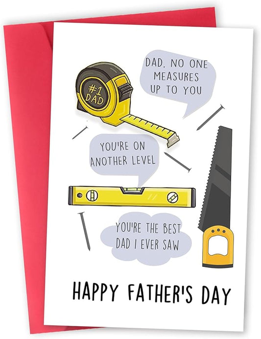 Funny Handyman Father's Day Card for Dad, Unique Fathers Day Card Gift for Men Him, No One Measures up to You