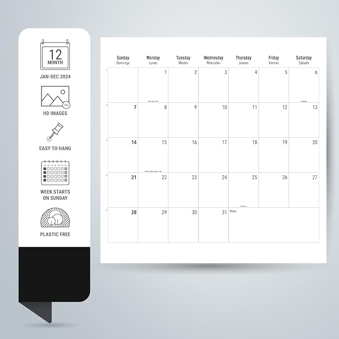 Wall Calendar 2024 12" x 12" FSC® Plastic Free - Starts Week On Sunday | Square Wall Calendar 2024 | Family Planner Calendar 2024 | 2024 Calendar (Horses 2024)