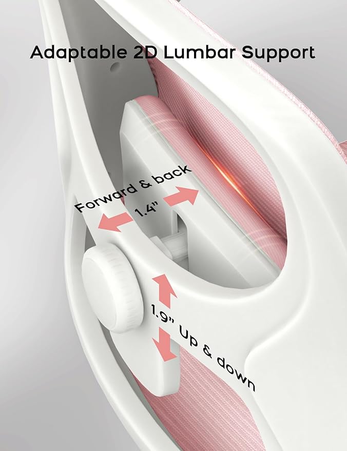 Mesh Office Chair Ergonomic Desk Chair with Up&Down Front&Rear 2 Dimensions Adjustable Lumbar Support and Flip-up Arm Rocking Comfy Swivel Computer Task Chair for Home Office(White-Pink)