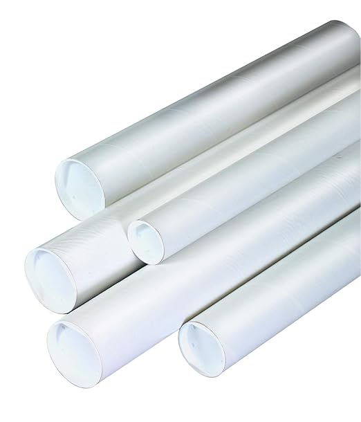 BOX USA BP3015W Mailing Tubes with Caps, 3" x 15", White (Pack of 24)