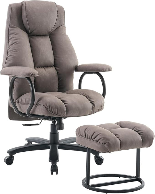 Office Chair Big and Tall, High Back Home Office Chair 400 lbs, Executive Office Chair with Ottoman, Ergonomic Office Chair with Padded Armrest, Swivel Computer Chair PU Leather (Grey)