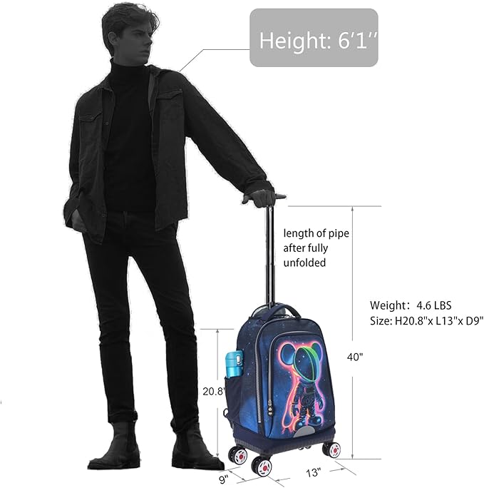 UNIKER Rolling Backpack with Wheels for Travel, Roller Backpack for Women, Wheeled Laptop Bag Fits 15.6 Inch Notebook