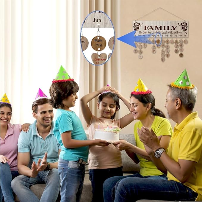 Gifts for Mom Grandma to Remember Family Birthdays, Joy-Leo Wooden Family Birthday Reminder Calendar Board with 100 Wood Tags, Decorative Birthday Tracker Plaque Wall Hanging, Model JL01
