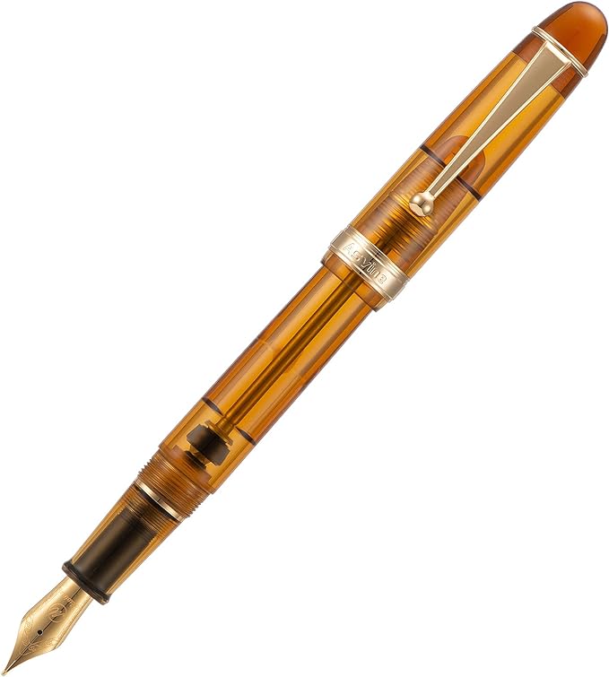 Asvine V126 Vacuum Filling System Fountain Pen Gold Plated Fine Point, Brown Pen Gift Case