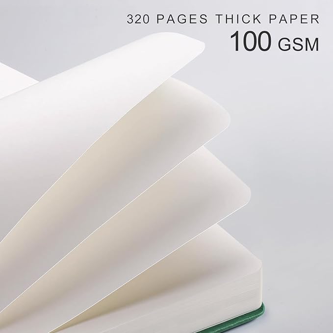 EMSHOI Blank Notebook Journal - 320 Pages, 100gsm Thick Paper, A5 Hardcover Leather, Art Sketchbook for Drawing, Unlined, Plain Sketch Book for Women Men Work Writing, 5.75 X 8.38, Dark Green