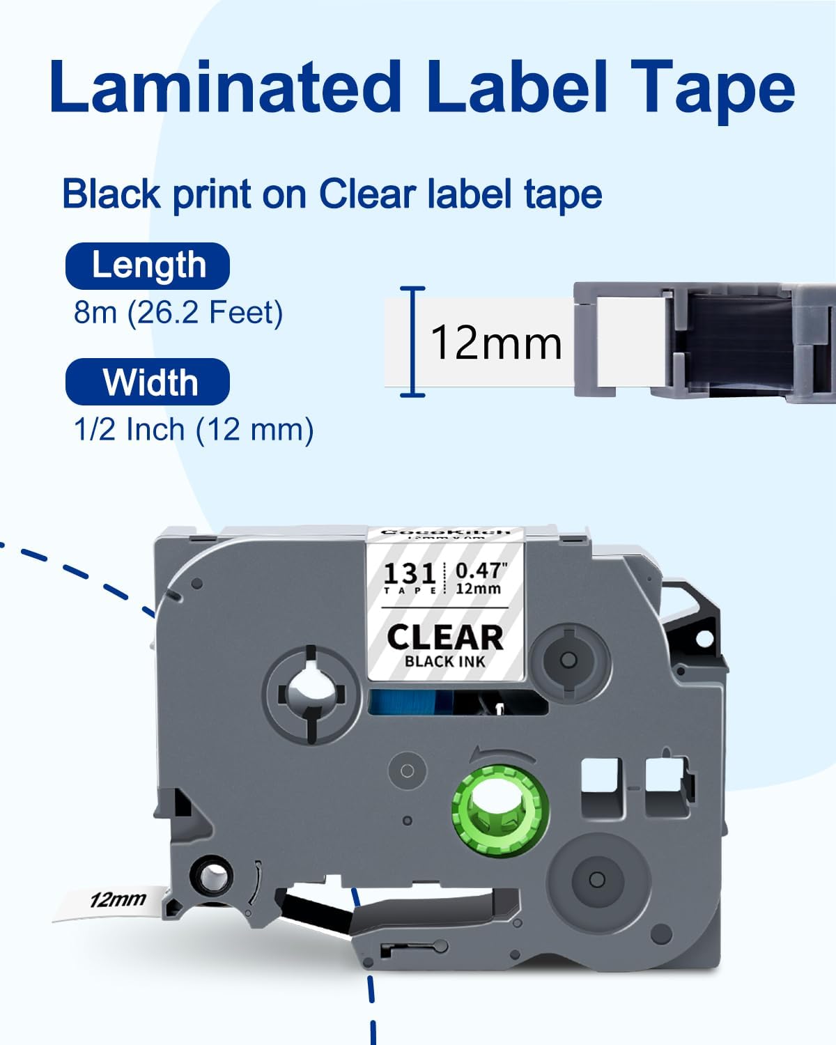 5-Pack TZe-131 TZ Tape 12mm 0.47 Laminated Clear Compatible with Brother P Touch Label Tape TZe131 TZ-131 Work with Ptouch PT-H100 D220 D210 PTD400 PTD-600 PTD610BT Label Maker, 1/2 in x 26.2 ft