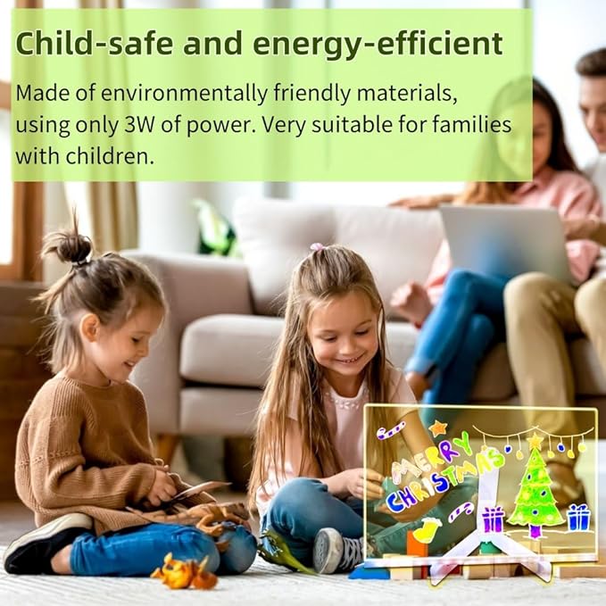 Acrylic Led Dry Erase Board - Creative Rewritable Message Board - Led Color Note Board with Stand - Light up Board to Write on as a Glow Memo Board Note with 7 Pen - Free Eraser Easy to Clean