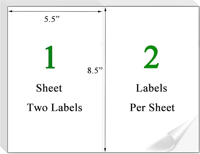 Half Sheet Shipping Labels Half Page Label Address Mailing Postage Labels, Laser & Inkjet Printer Compatible, 5126/8126 (100 Sheets, 200 Labels)