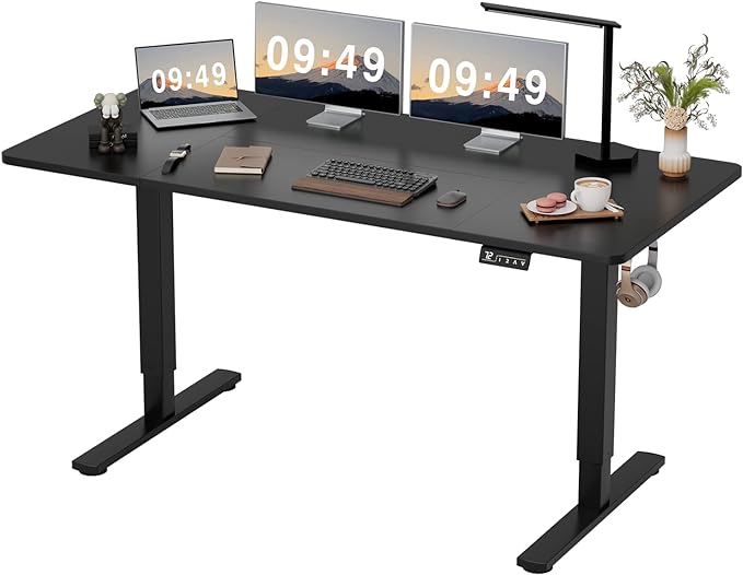 Furmax Electric Height Adjustable Standing Desk Large 63 x 24 Inches Sit Stand up Desk Home Office Computer Desk Memory Preset with T-Shaped Metal Bracket, Black
