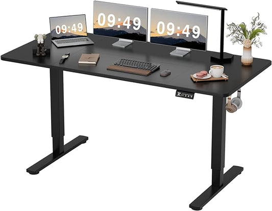 Furmax Electric Height Adjustable Standing Desk Large 63 x 24 Inches Sit Stand up Desk Home Office Computer Desk Memory Preset with T-Shaped Metal Bracket, Black
