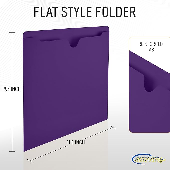 Purple File Jackets, Flat-No Expansion, Letter Size, Reinforced Straight-Cut Tab, 10 Pack