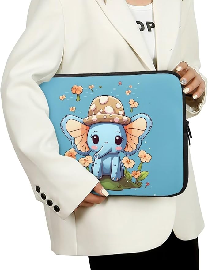 Cute Elephant Laptop Protective Sleeve for Women Girls 10 inch Computer Sleeve Bag Flower Zippered Pouches Lap Top Case Suitable for Daily Use Travel School Office Organizers Bag