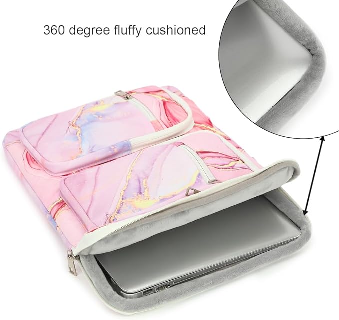 canvaslife 360° Protective Laptop Sleeve Case Bag with 4 Pockets for MacBook Pro 16 inch and 15 inch-15.6 inch Laptop (Pink Marble)