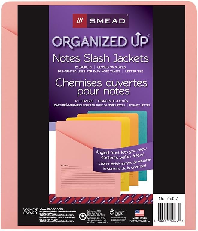 Smead Organized Up Notes Slash File Jacket, Letter Size, Assorted Colors, 12 per Pack (75427)