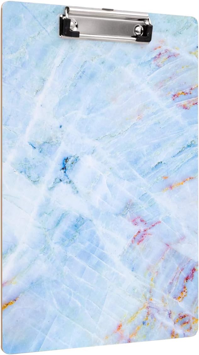 Clipboard, Decorative Marble Clipboard, Designed Clipboard, WAVEYU Cute Hardboard Office Clipboard with Low Profile Clip for Students Classroom School and Office Use, Blue (12.5"x9")