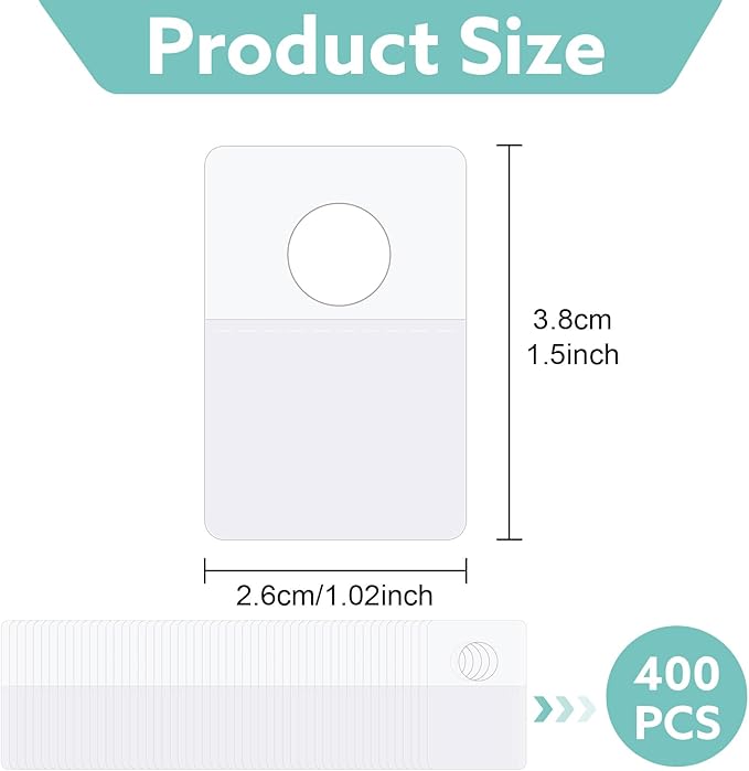 Prudiut 400 Pcs Hang Tabs Round Hole Hang Tags Self-Adhesive Hanging Tabs Heavy Duty Display Tags for Hanging Retail Displays (1×1.5 Inch)