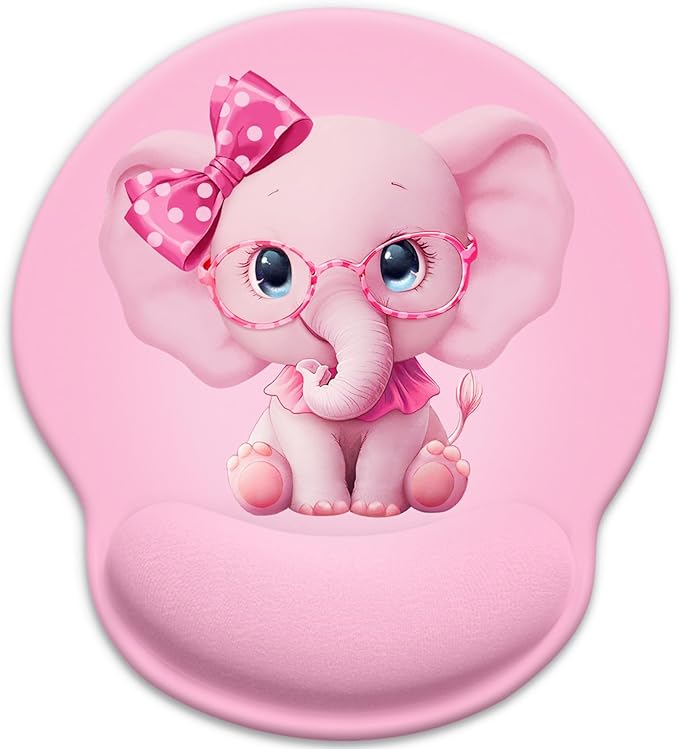 Pink Elephant Ergonomic Mouse Pad with Wrist Rest, Gaming Mouse Pad Wrist Support with Non-Slip Pain Relief PU Base, Cute Mouse Pads for Desk Work, Cute Pink Office Supplies Desk Accessories