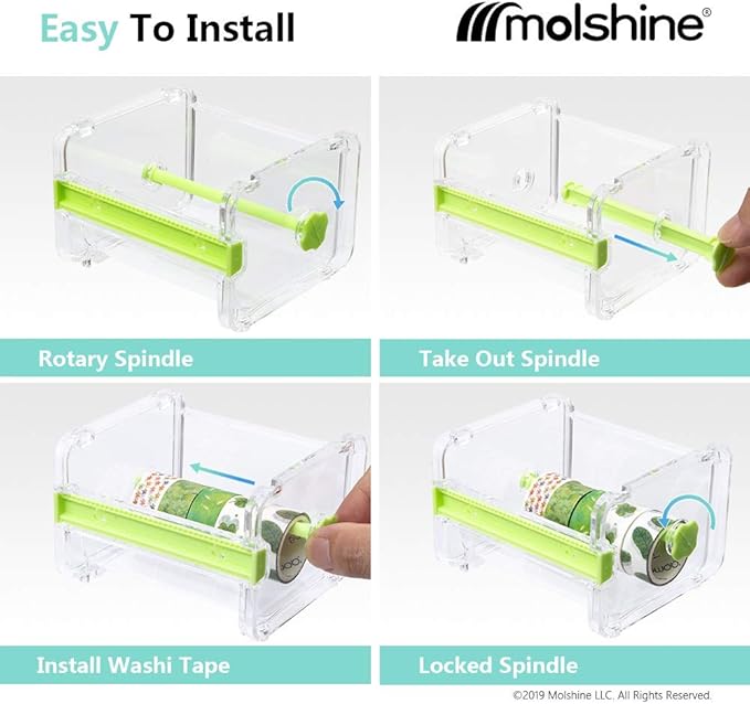 molshine 2 Pack Transparent Desktop Multi Washi Masking Tape Storage Dispenser,Tape Cutter,Tape Roll Holder (Not Include Masking Tape) (Beige)