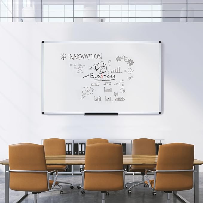 VIZ-PRO Dry Erase Board/Whiteboard, 60 x 36 Inches, Wall Mounted Board for School Office and Home