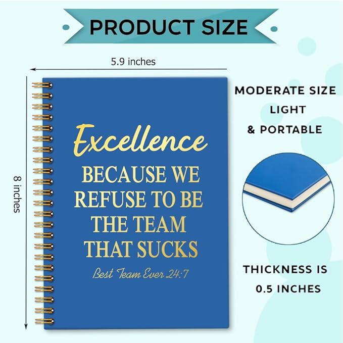 Excellence 160 Blank Pages Blue Spiral Notebook, Teamwork Gifts for Staff, Team Gifts for Coworkers, Employee Appreciation Gifts, Team Member Gifts Leadership Gifts for Colleagues B