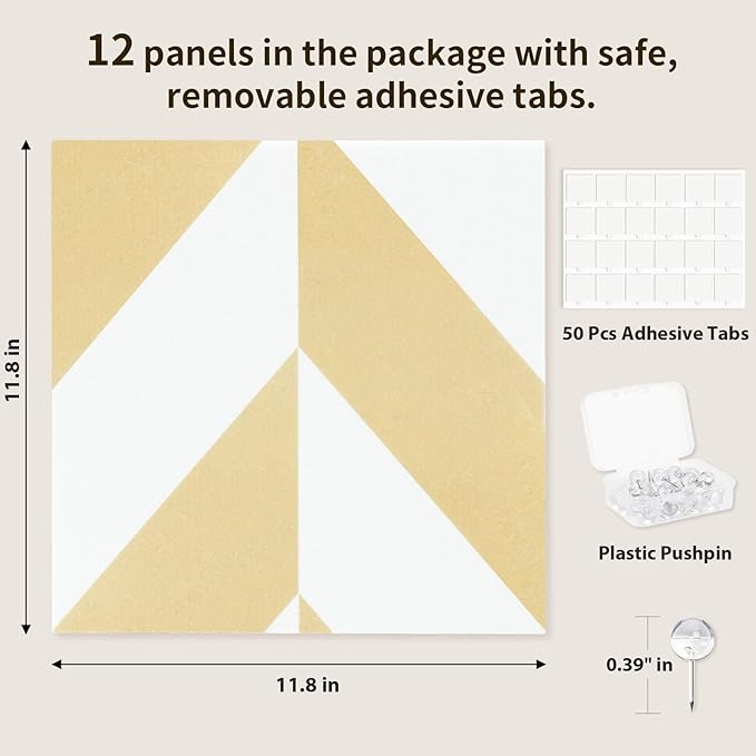 Smarpau 12 Pack Felt Cork Board Tiles 48"x36" Large Cork Board with Safe Removable Adhesive Tabs Cork Bulletin Board for Home Office Pin Board Tack Board Geometric Brown