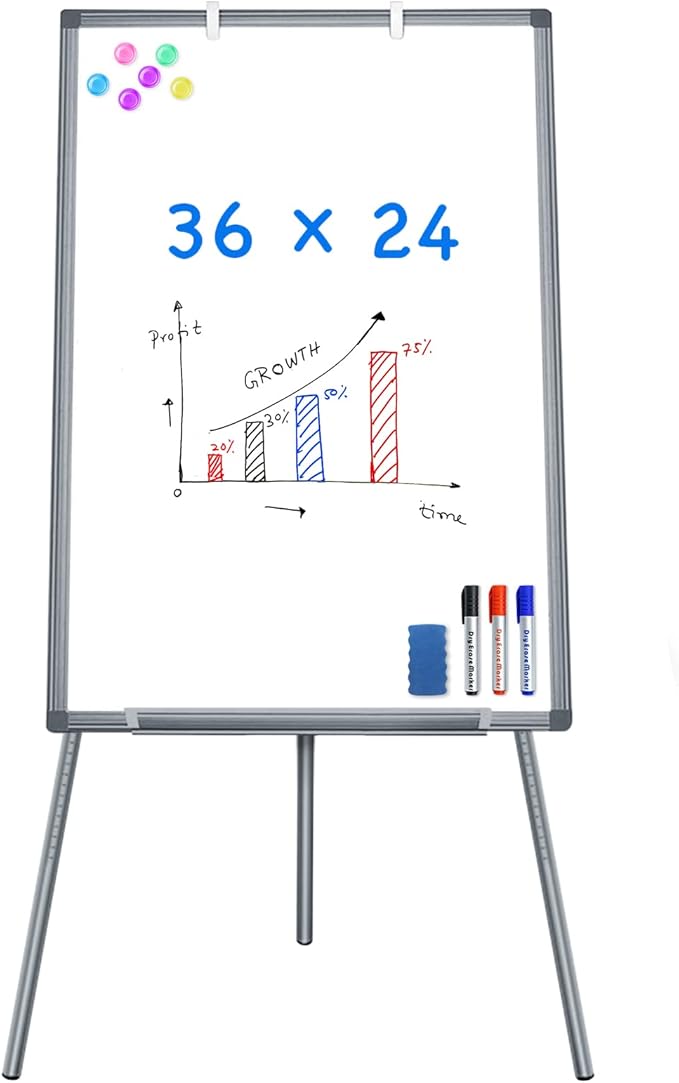 Easel Whiteboard - Magnetic Portable Dry Erase 36 x 24 Tripod Height Adjustable, 3' x 2' Flipchart Easel Stand White Board for Office (36x24 Gray)