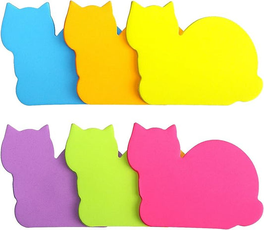 Cute Cat Sticky Notes 6 Color Bright Colorful Sticky Pad 75 Sheets/Pad Self-Sticky Note Pads