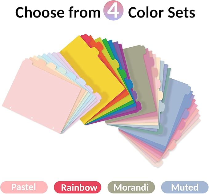 Sooez 8-Tab Durable Plastic Write & Erase Big Tab Dividers for 3 Ring Binder, Aesthetic Cute Pastel Binder Dividers for Student, Teacher, Office, Home Organizers, 2 Sets, Rainbow
