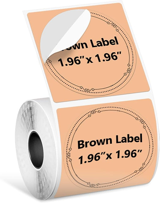 Phomemo Labels-Brown Sticker Circle Thermal Label for Jam and Jelly Jar Labels, and More (1.96" x 1.96" Round, 140 Labels/Roll) Compatible with M110/M220/M221/M110/M120/M250, Black on Brown, 50 x 50mm