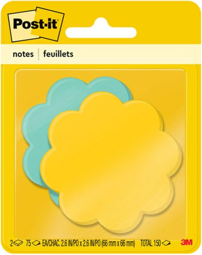 Post-it Notes, Daisy Shape, Assorted Colors, 2.6x2.6 in, 2 Pads, 75 Sheets/Pad (7350-DSY)