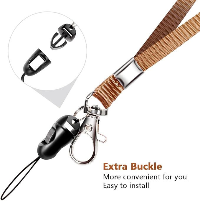 6 Pack Neck Lanyard with ID Badge Holder, Office Strap Lanyards, Stainless Metal Swivel Hook for Name Tag, Badge Holders, Keychains, Card, Brown
