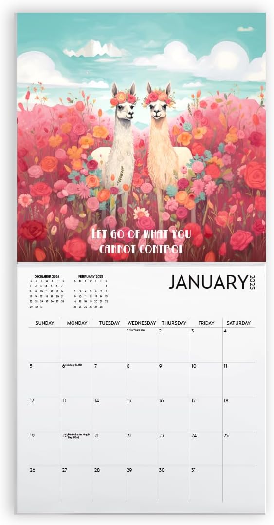 Llama Love Calendar 2025 with Sticker Pack, 12 x 12 inch, Inspiration Quotes, Llama Gift, Llama Wall Calendar and Sticker Set