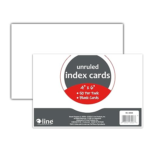 C-Line 4” x 6” Index Cards, White, Unruled, 50/PK (48908)