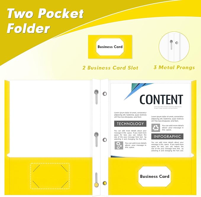 Two Pocket Folders, PANDRI 60 Pack Two Pocket Folders with Prongs, 3 Prong Folders Designed for Office and Classroom, Letter Size Yellow