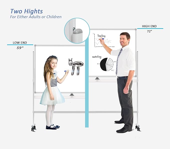 48" x 32" Adjustable Mobile Double-Sided Dry Erase Whiteboard Easel with Casters - Sturdy Reversible White Board for Offices, Schools, and Presentations