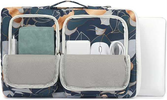 canvaslife 360° Protective Laptop Sleeve Case Bag Cover with Handle For iPad 12.9 inch,MacBook Pro Air 13" and 12.5 inch-13.3 inch Laptop (Blue leaf)