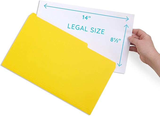 Blue Summit Supplies Yellow Legal File Folders, 1/3 Cut Tab, Legal Size, Great for Organizing and Easy File Storage, 100 Per Box