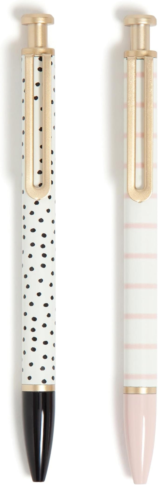 U Brands Monterey Ballpoint Pens, Set of 2, Stripes And Dots With Gold Details, Bold (1.0 mm) Point, Black Ink