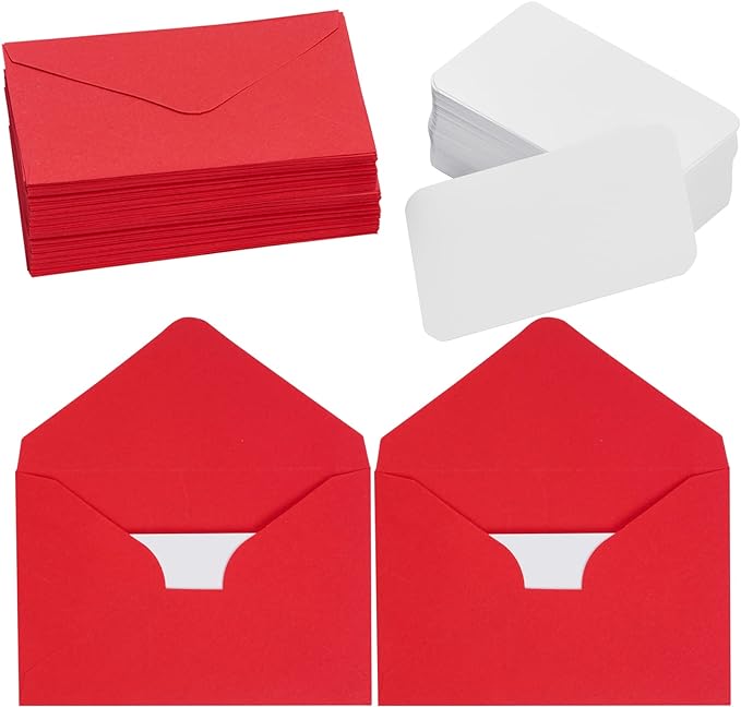 jiebor 100 Sets Small Red Envelopes with Small Blank Gift Business Card Wedding Invitation Pocket Envelopes for Graduations Wedding Shower Holiday Valentines Day 4.37 x 2.91 Inch
