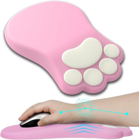 Ergonomic Mouse Pad with Wrist Rest,Cute Cat Paw Mousepad Wrist Support,Comfortable Massage Design Computer Pain Relief Mouse Pad with Non-Slip PU Base for Desk Laptop Gaming Office,Pink