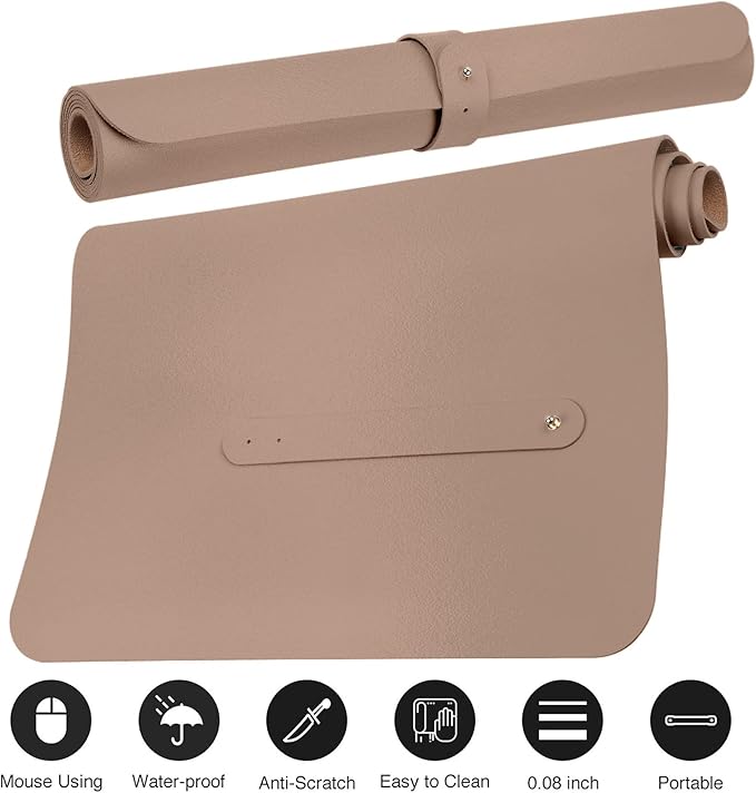 ‎Boutilon Leather Desk Pad 35"x 17" Non-Slip Mouse Pad,Office Desk Mat,Waterprooft PU Leather Desk Blotter,Desk Pad Protector,Desk Writing Pad for Home Office Decor (L-Champagne,35"x 17")