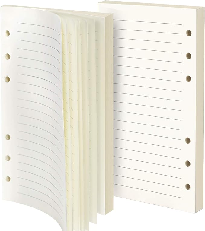 Refill Lined Paper, Leather Journal Refills Lined, 6-Holes Inserts (320 Pages) for A6 Binder Refillable Journals Notebooks, 2 Pack(Each Pack 80 Sheets, 160 Pages)