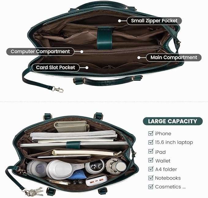 LOVEVOOK Laptop Bag for Women 15.6 Inch Tote Bags Waterproof Leather Briefcase Computer Women Business Office Work Bag,Green/White