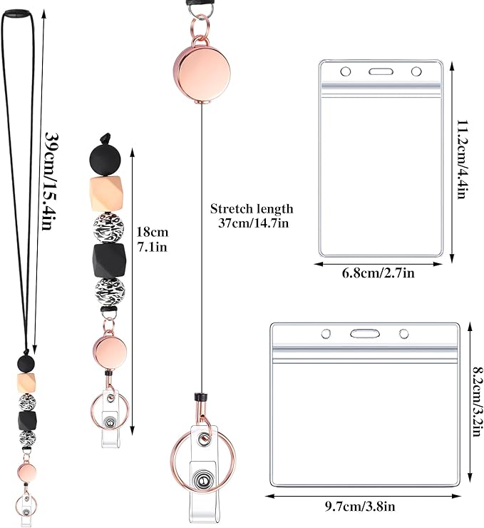 9 in 3 Set Retractable Lanyard for ID Badges, Teacher Lanyard with ID Holder Beaded Lanyards for Women Teacher Appreciation Gifts Stocking Stuffers for Girls