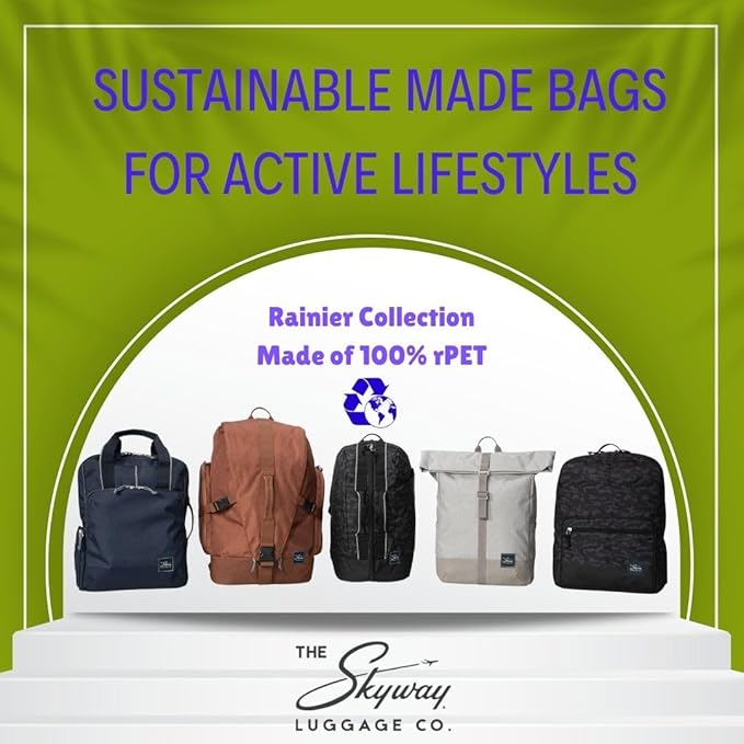 Skyway Luggage Rainier Simple Backpack, Eco-Friendly Made of 100% rPET Travel Laptop Bag for Women & Men, Flight Approved Carry On Bag, 16L, Kohala Black