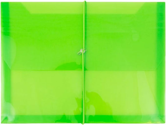 JAM PAPER Plastic Expansion Envelopes with Elastic Band Closure - Letter Booklet - 9 3/4 x 13 with 2.5 Inch Expansion - Lime Green - 12/Pack