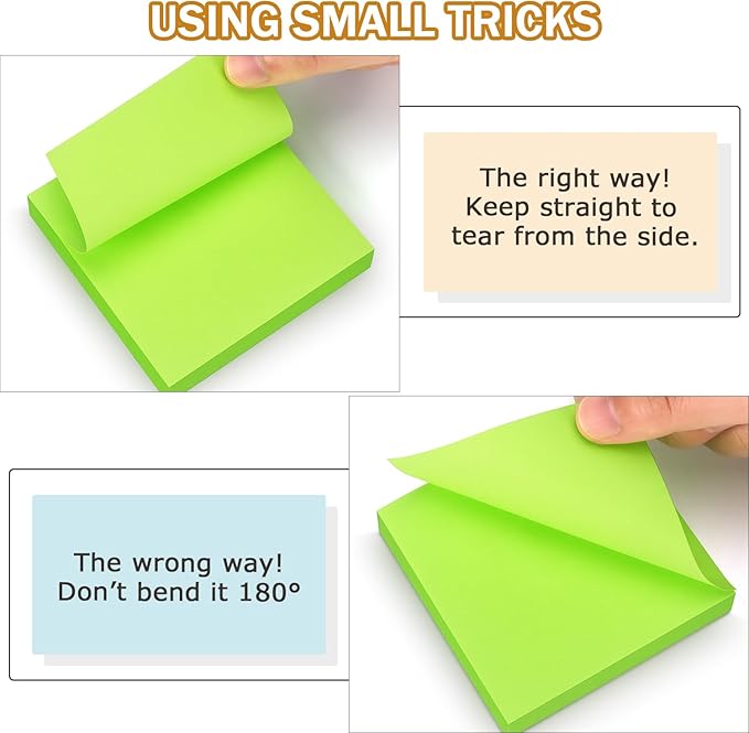 Pop Up Sticky Notes 3x3 inch Bright Colors Self-Stick Pads 6 Pads/Pack 100 Sheets/Pad Total 600 Sheets