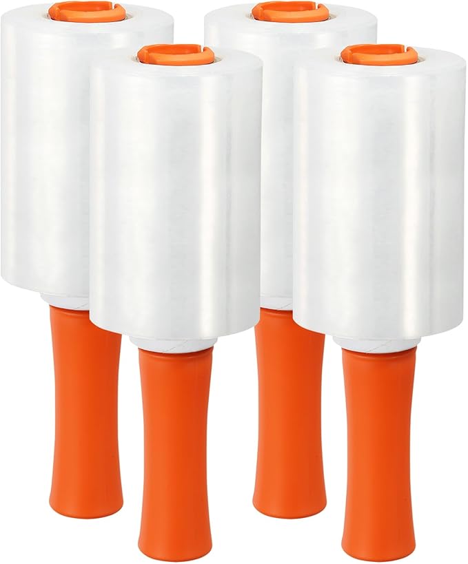 PATIKIL 5" x 1000 Feet Stretch Wrap Roll, 4 Pack 60 Gauge/15 mic Thick Shrink Stretch Film Industrial Clear Plastic Wrap with Handle for Box Packing Shipping Moving