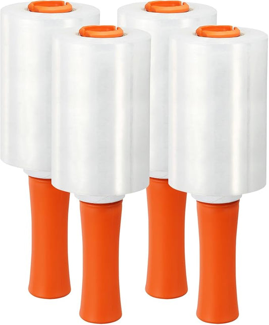 PATIKIL 5" x 1000 Feet Stretch Wrap Roll, 4 Pack 60 Gauge/15 mic Thick Shrink Stretch Film Industrial Clear Plastic Wrap with Handle for Box Packing Shipping Moving