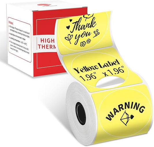 Phomemo Circle Sticker Label Compatible with M110/M100/M220/M250/M120/M150/M200 Label Maker, Round Thermal Label, 1.96" x 1.96"(50x50 mm), Black on Yellow